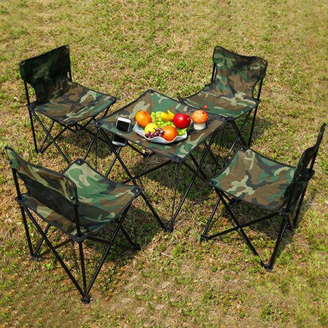 Outdoor Portable Leisure Folding Table And Chair Double Deck Camouflage Canvas Five Piece Set Picnic Fishing Folding Table And Chair ZNOUSH Five Piece Set 