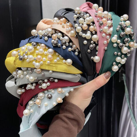 Nuevos Accesorios de Moda para el Cabello de Mujer Diadema Ancha Lateral con Mezcla de Perlas y Estilo Barroco for sale at factory direct price