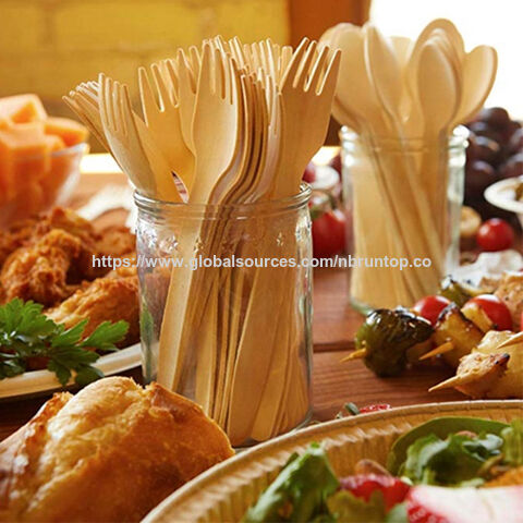 Ensemble de couverts en bois jetables personnalisés, 100 % bambou biodégradable et écologique, à bas prix pour les fêtes et les restaurants