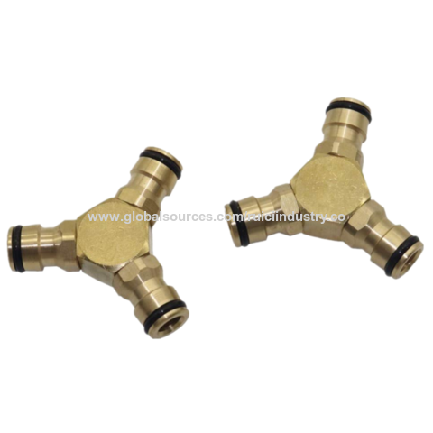Garden Hose Quick Connector Set 4, Internal Thread Quick Connector Solid Brass 3/4 inch Male Female Value 2 Way Y Hose Connector Riemex Metal Garden Hose Splitter Easy to Open Easy Connect 