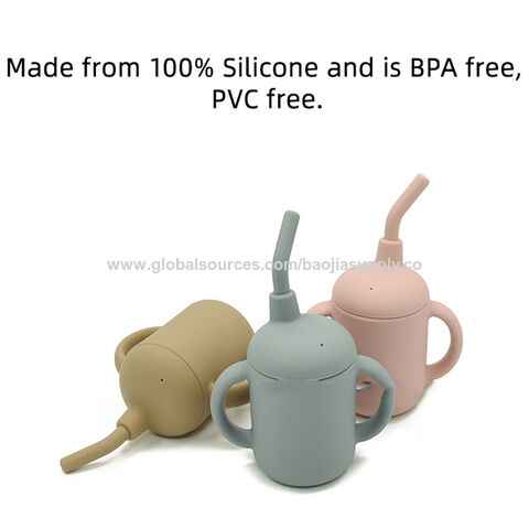 Copo de canudinho para bebê, copo de silicone com alça dupla for sale at factory direct price