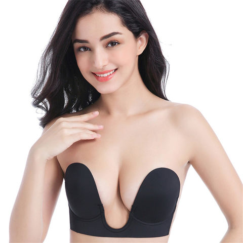 Copas de sujetador de espuma sin espalda y sin aros Sujetador sin tirantes Silicona sin costuras Push Up de una pieza en forma de U