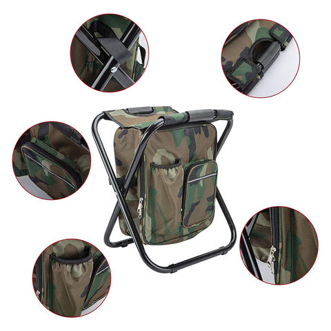 HongK- Gray 2in1 Outdoor Fishing Tackle Backpack Bag Camping Foldable Stool  Seat Chair Kit [See Fitment]