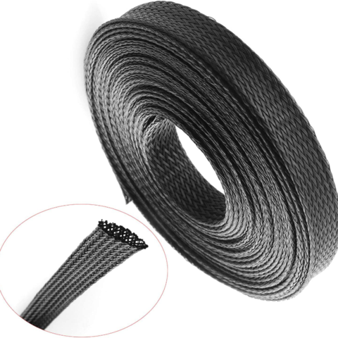 Flame Retardant Braided Expandable Cable Sleeving10mm Black w/Grey 10 Mtr