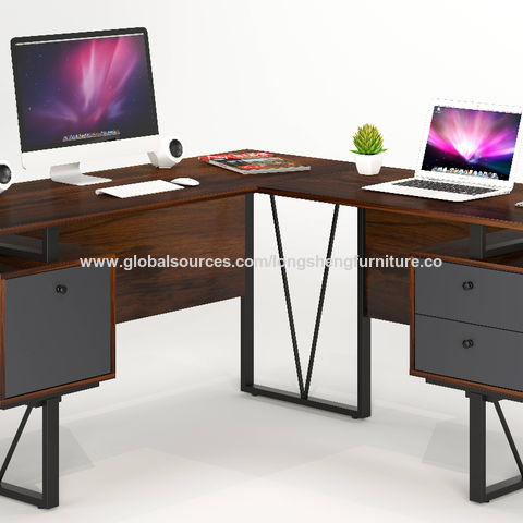  Escritorio para computadora con 4 estantes de almacenamiento,  escritorio de oficina moderno con estantería y 3 cajones, escritorio de  madera, estación de trabajo para oficina en casa : Hogar y Cocina