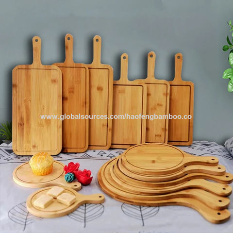 Bamboo Cheese Board Wooden Pizza, Round Wooden Cheese Board With Handle