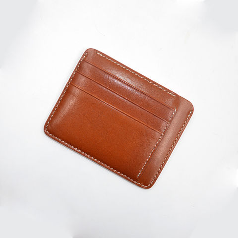 Card and ID Holder with Zip Pocket Personalized Leather Slim Wallet