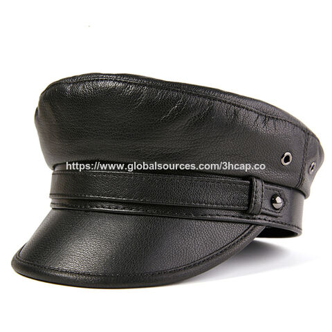 قبعة عسكرية رجالية جلد طبيعي عالي الجودة للدراجات النارية لون قهوة ماركة رجالية قبعة بحار for sale at factory direct price