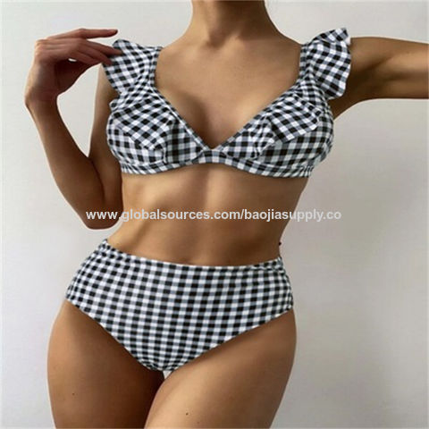 Bikini a cuadros con triángulo para mujer, estilo europeo y africano - Traje de baño de dos piezas