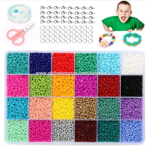 Seed Beads for Bracelets with a Storage Box, 2mm Arts Small Colored Glass  Seed Beads for Bracelets Jewelry Making Crafts 24000 Pcs (24 Color)