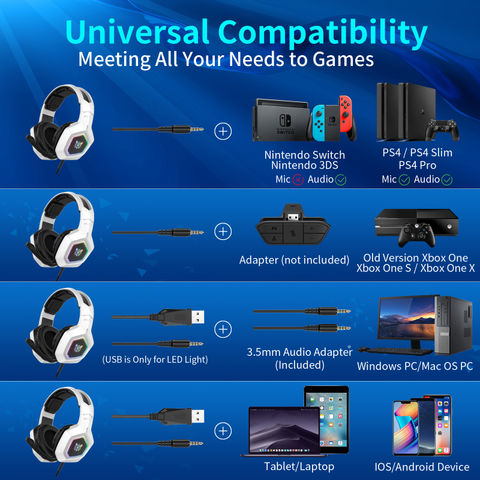 Audifonos gamer auriculares pc gamer Auriculares estéreo con bajo Led  Profesional para Gaming para ordenador PS4