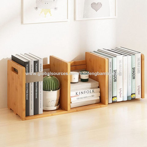 Estantería de escritorio extensible de bambú mini estuche para libros estante organizador de escritorio ajustable de madera de bambú natural organizador de escritorio de madera con 2 cajones 