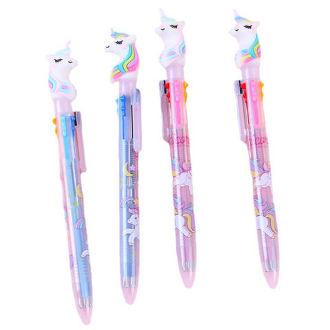 Rainbow Colors 6 in 1 Cute Cartoon Style Ballpoint Pen Office Pens 0.5mm 