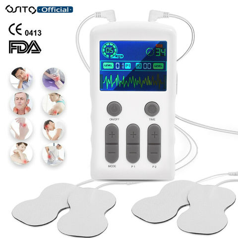 TENS Unit Muscle Stimulator, EMS Massager Machine for Shoulder, Neck,  Sciatica and Back Pain Relief, Electronic Pulse Massage Physical Therapy,  Silver
