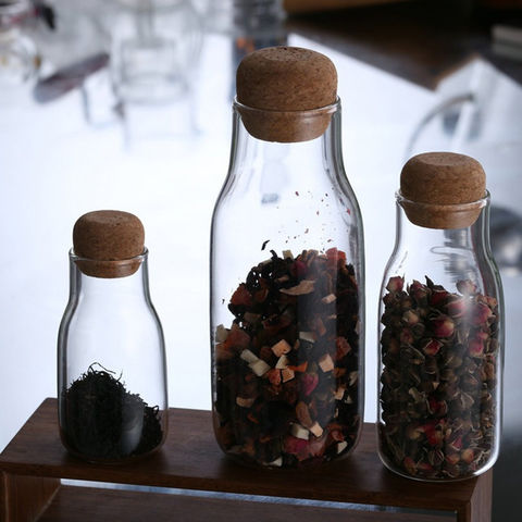 Clear Borosilicate Glass Jar Storage Bottle with Cork Lid Sealed Food Container 
