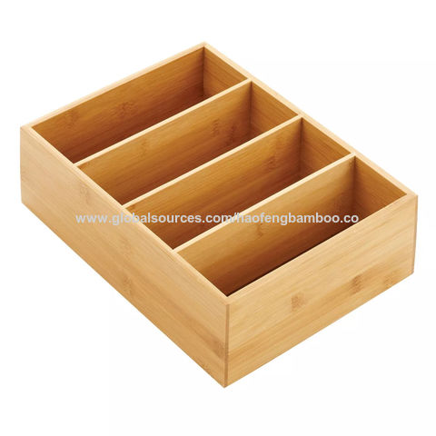 Natur-Bambusholz Lebensmittel Aufbewahrungsbox, 4-geteilter Aufbewahrungsbehälter, Schreibtisch Organizer Box for sale at factory direct price