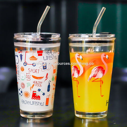 550ml/400ml Glass Cup With Lid and Straw Transparent Bubble Tea Cup Juice  Glass Beer Can Milk Mocha Cups Breakfast Mug Drinkware