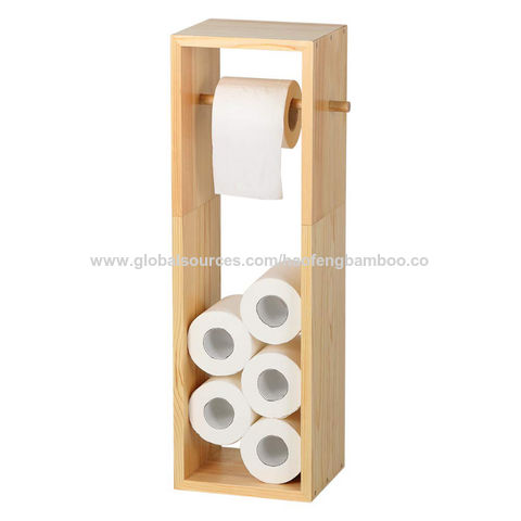 Wooden Toilet Roll Holder Stand - Free Standing Toilet Paper