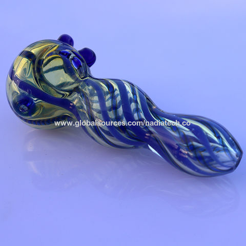 Handmade Glass Tobacco Pipe Multicolor Dark Blue White Swirl 3 inch Spoon 