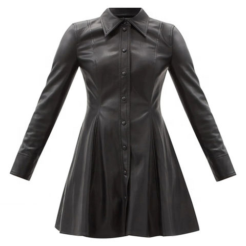 Faux Leather Button Down Shirt Dress 