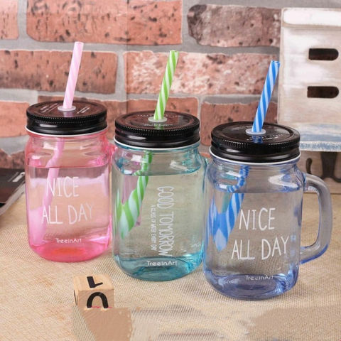 650ml Mason Jar with Lid and Straw Mason Jar Cups, Drinking