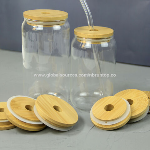 6Pcs Bamboo Mason Jar Lids with Straw Hole 70mm/86mm Wide Mouth