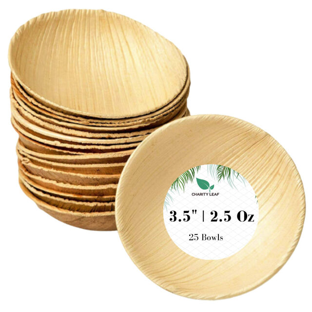 Mini Bowl Desechable Redondo Tipo Hoja de Palma Bambú Natural Biodegradable para Charcutería, Barbacoa y Fiestas for sale at factory direct price