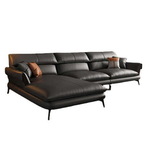 High Quality L Shape Black Leather Sofa, Black Leather Corner Sofa Bed Used