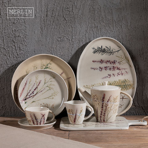 Ceramic Japanese Dishes Crockery Sets Dish Plate Bowl Stripe Tableware  Accessory