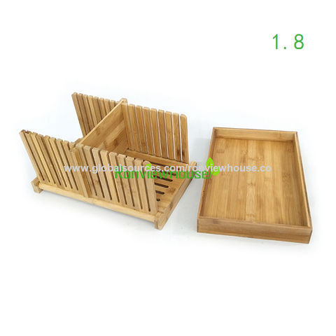 Bamboo Foldable Bread Slicer with Crumb Catcher Tray