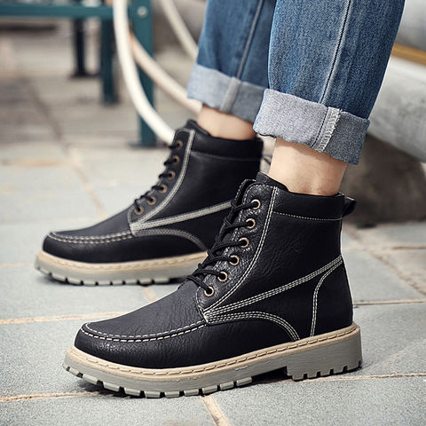 Winter Retro Mens Warm Martin Boots Outdoor High Top Waterproof PU Leather Shoes