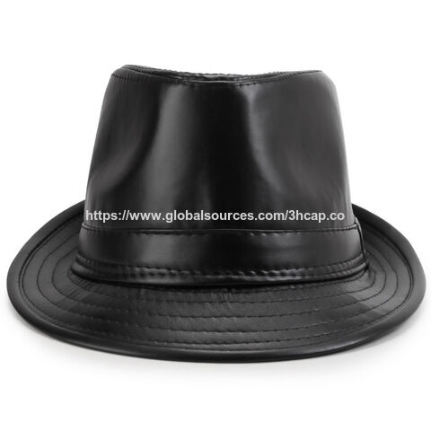 winter feather PU leather fedora hat 