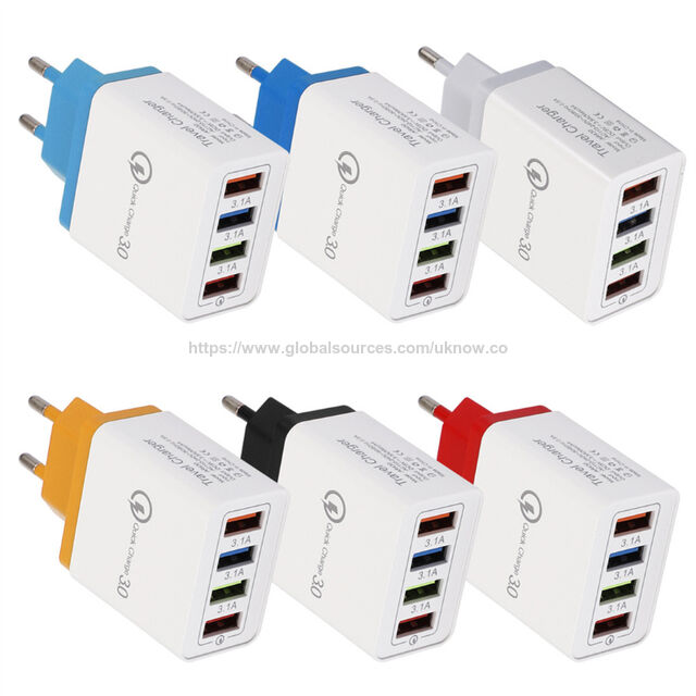 Carregador de Parede Rápido QC3.0 4 Portas USB C PD Carregador Rápido Adaptador de Viagem Universal Plugue UK US EU