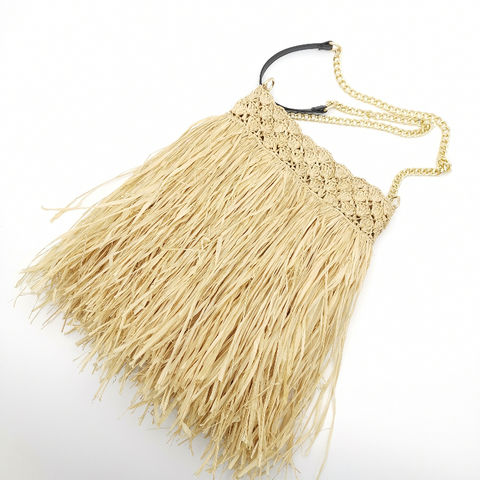 One Stud Raffia Bag With Chain for Woman in Natural