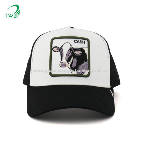 Custom Embroidered Patch Trucker Mesh Hat Black/White