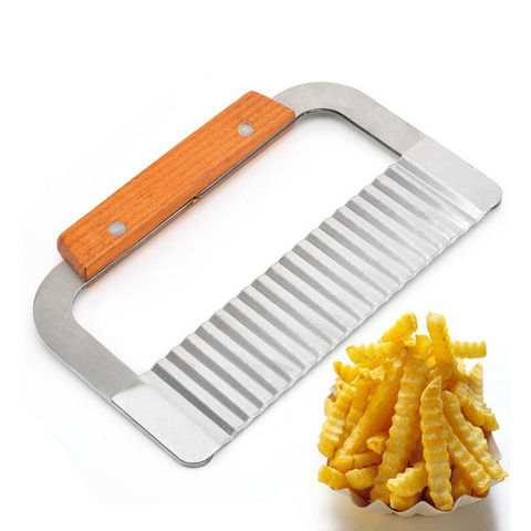 Stainless Steel Wave Cutting Tool French Fry Slicer Stainless Steel Blade Wooden Handle,for Chopping Veggies, Fruit, Potato, Soap, Waffle Fries