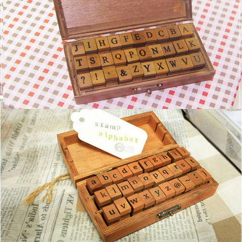 35 Pcs Alphabet  Lowercase Letters Wood Rubber Stamp Set Scrapbook 