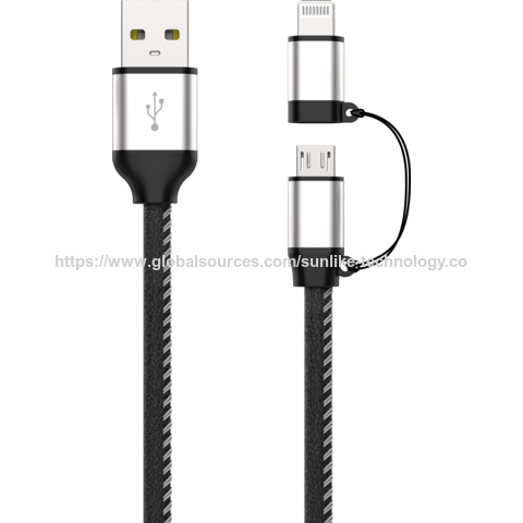 Cable multifuncional 2 en 1 tipo sol por mayor, UAB A a micro + lightning, color personalizable for sale at factory direct price