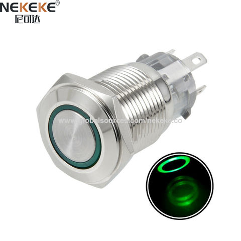 uxcell Latching Metal Push Button Switch 19mm Mounting Dia 1NO 12V Green LED Light with Socket Plug Wires 