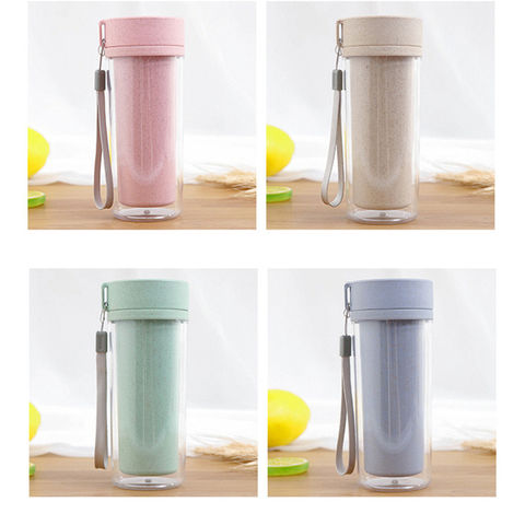 Wheat Straw Cup with Lid Cup Water Bottle Portable Tote Travel Cup Plastic  Drinking Water Cup Coffee Bottle Water Bottle Cup