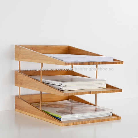3 Layers Bamboo File Holders,desktop Organizer Racks,storage Shelves ...