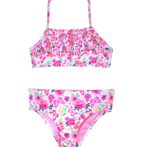 Girl's floral frilly bathing suit. Ruffle bikini made with honeycomb ...