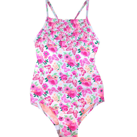 Girl's floral frilly bathing suit. Ruffle swimsuit made with honeycomb ...