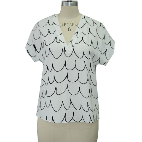 Mujeres blusas de verano más tamaño tops en v cuello volantes impresión  gasa blusa mujer de manga corta camisas tops de las señoras (Color : White,  Size : XX-large) : : Ropa