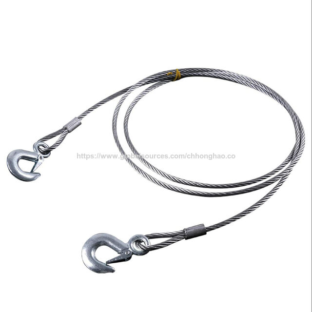 1/2" X 100 Ft Steel Wire Rope Winch Line With Hoist Hook & Latch - Made In USA