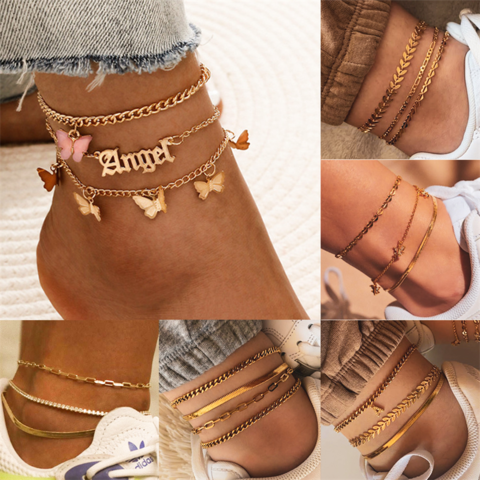 Bohemian Multilayer Anklets Women Starfish Shell Beads Anklet Bracelet Jewelry