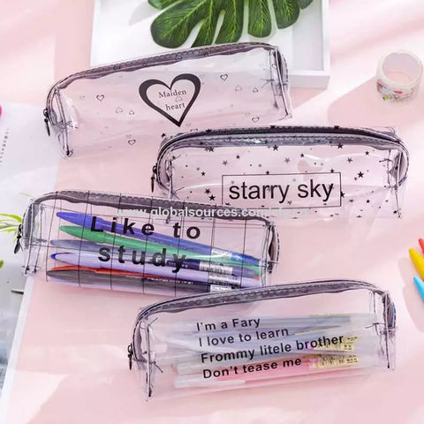 Wholesale Kawaii Clear PVC Transparent Pencil Bag With Zipper Cute
