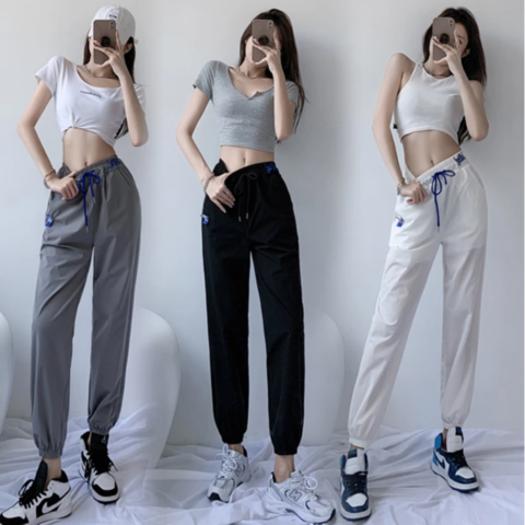 Drawstring High Waist Women's Pants Solid Loose Lace Up Joggers Sweatpants  Female 2021 Spring Lady Casual Sportwear Fashion Pant