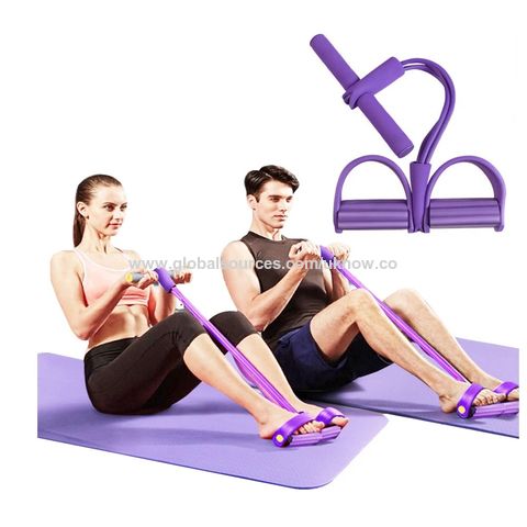 4-Tubes Foot Pedal Resistance Band Sit-up Fitness Yoga Elastic Tension Pull Rope 