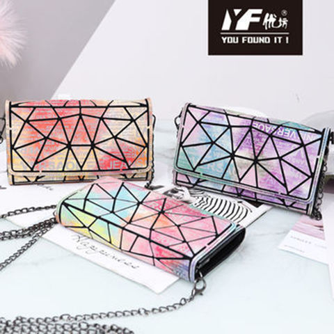 Geometric Phone Purse Handbag Clutches Coins Bags PU Triangle with Wasit Strap